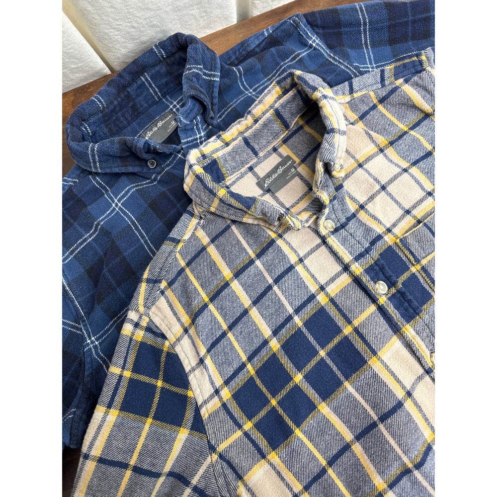 Eddie Bauer Plaid Flannel Shirt Bundle - Blues, Tan, Yellow - Men's Size Medium